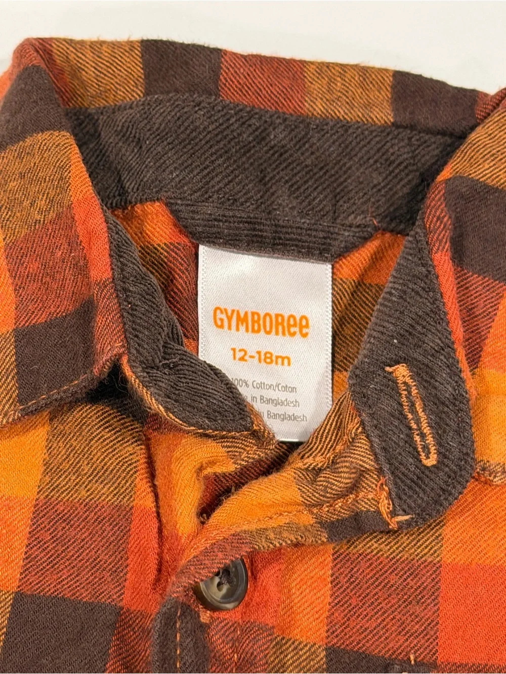 Toddler Boys Gymboree Orange & Brown Plaid Flannel Button-Up Shirt